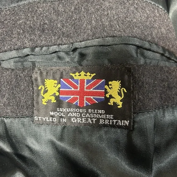 Vintage Overcoat Great Britain Wool Cashmere Mens Gray Size 402R
